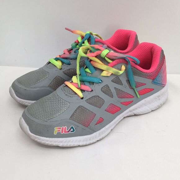 Fila Girl's Superstride 2 Gray Grey Pink Multi Rainbow Laces Big Kid Girls 1 - Picture 4 of 8